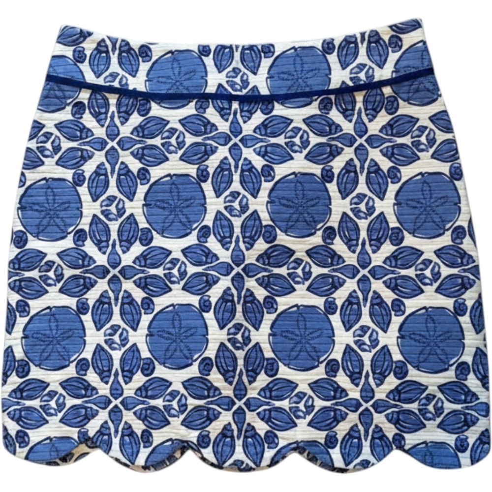 VINEYARD VINES | Scalloped Skirt Women 00 Blue Shell Print Seersucker Mini Skirt
